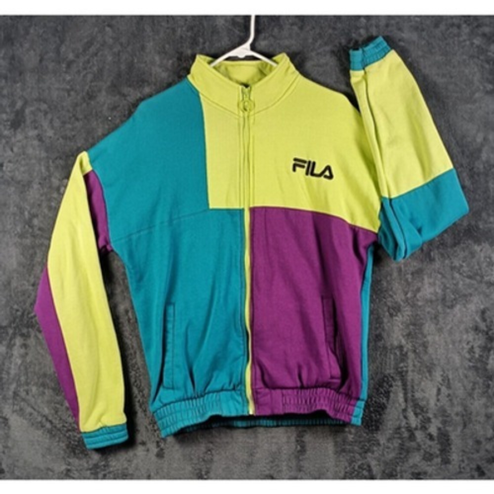 Fila Jacket Women Medium Purple Blue Colorblock  Full Zip Retro Track Y2K